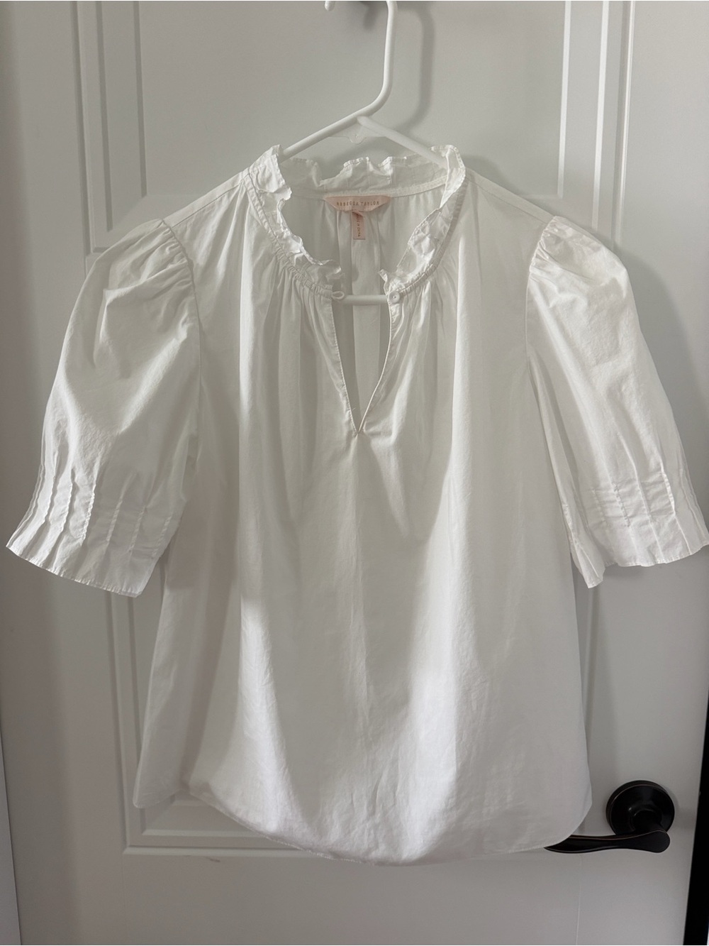 Rebecca Taylor White Ruffle Neck Puff Sleeve Blouse
